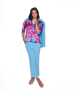 Printed Silk Fuschia and Turquoise blouse